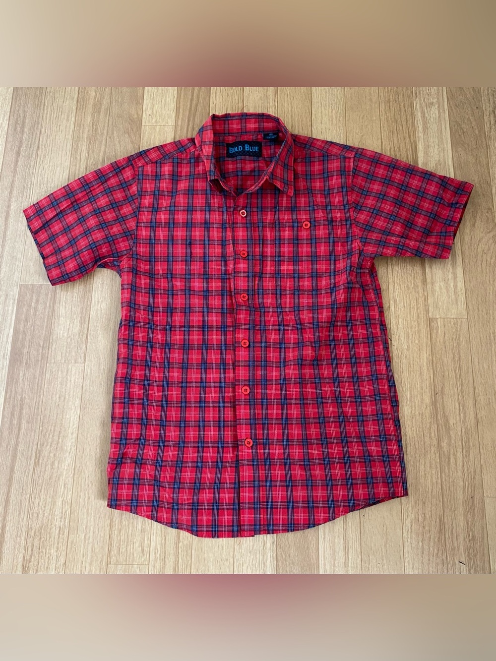 Boys BOLD BLUE Red Plaid Short-Sleeve Shirt Size M